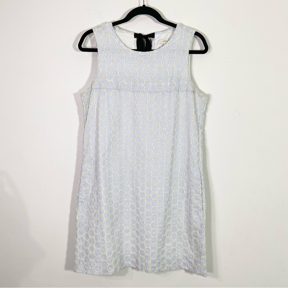 J. Crew Eyelet Lace Blue Stripe Sleeveless Scoop Neck Mini Shift Dress